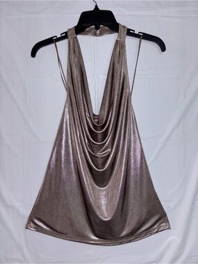 Express Shimmery Taupe Metallic Halter Top